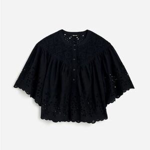 NWT Madewell Embroidered Shirred Eyelet Lace Henley Top Blouse JET BLACK XS $98